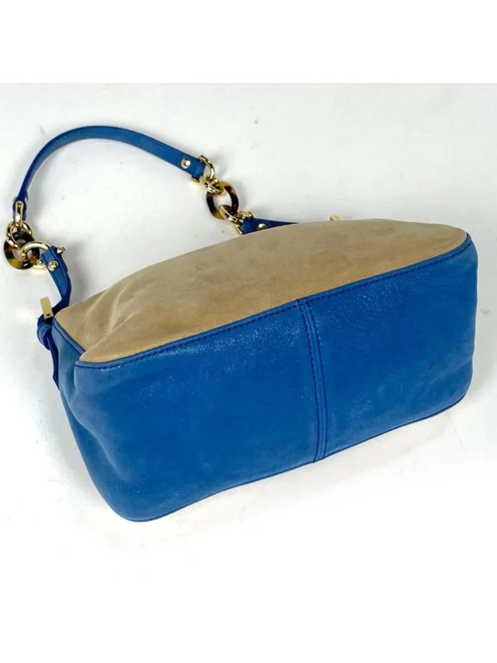 Fendi Shoulder Bag Zucca Logo Leather Blue Beige